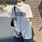 Turtleneck Lettering T-shirt With Arm Sleeves