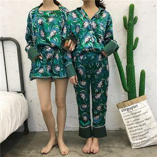 Loungewear Set: Strappy Floral Top + Shorts + Jacket / Loungewear Set: Long-sleeve Top + Pants