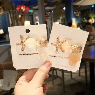 Set: Alloy Starfish Faux Pearl Hair Clip / Shell Hair Pin