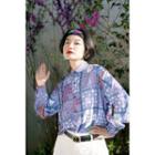Printed Long-sleeve Blouse Purple - One Size