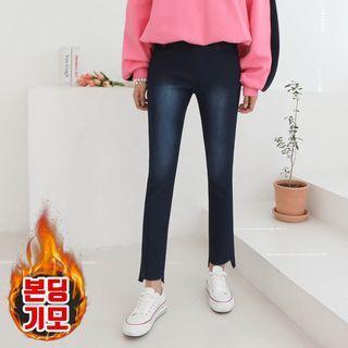 Cutout-hem Fleece-lined Boot-cut Jeans