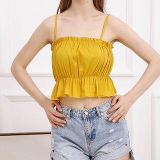 Plain Ruffled-trim Camisole Crop Top