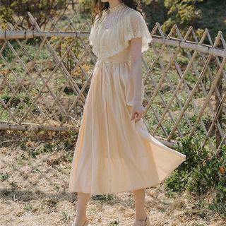 Lace Panel Cape-sleeve Midi A-line Dress