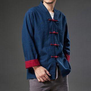 Color Block Frog Button Shirt