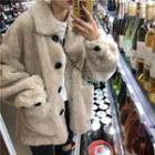 Single-breasted Furry Jacket Light Khaki - One Size