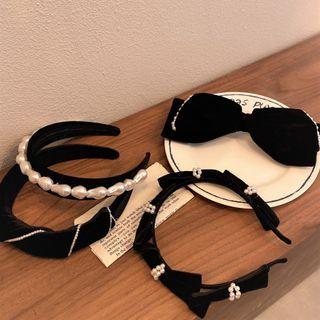 Velvet Bow / Faux Pearl Headband / Hair Clip