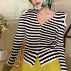 Cold-shoulder Striped Cardigan Stripes - Black & White - One Size