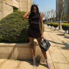 Sleeveless Contrast-trim Knit Dress Black - One Size