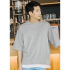Elbow-sleeve Layered-hem T-shirt