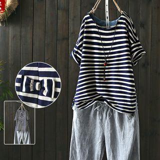 Bow Detail Striped Short-sleeve T-shirt