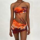 One-shoulder Tie Dye Cut-out Mini Bodycon Dress