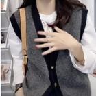 Two-tone Button-up Sweater Vest Gray - One Size