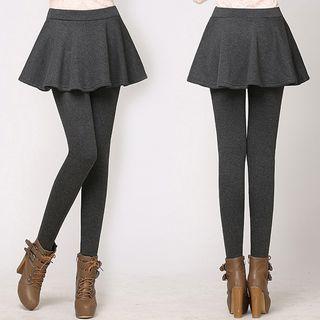 Mock Two-piece Inset Legging Mini A-line Skirt