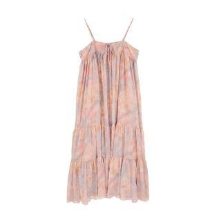 Spaghetti-strap Tie Neck Color Block Dress