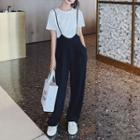 Elbow-sleeve T-shirt / Wide Leg Pants With Suspender / Set