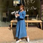 Tie-waist Pintuck Denim Dress