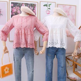 3/4-sleeved Eyelet Top