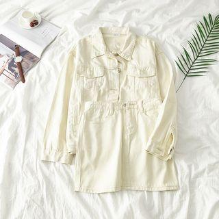 Set: Plain Denim Jacket + A-line Skirt