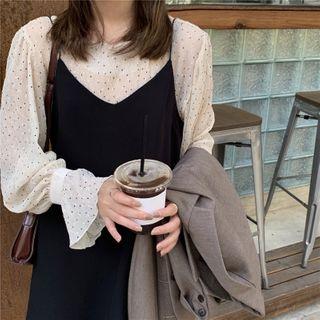 Dotted Blouse / Plain Pinafore Dress
