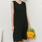 Sleeveless Pleated A-line Dress Black - One Size
