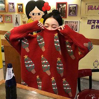 Christmas Crewneck Long-sleeve Knit Sweater