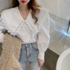 Long-sleeve Lace Loose-fit Blouse White - One Size