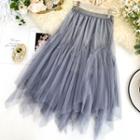 Ruffled A-line Mesh Skirt