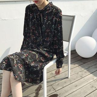 Long-sleeve Floral Chiffon Ruffle Dress