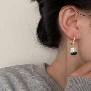 Faux Pearl Dangle Earring 1 Pair - Silver Stud - White & Green - One Size