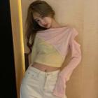 Color Block Cutout Long-sleeve Cropped T-shirt