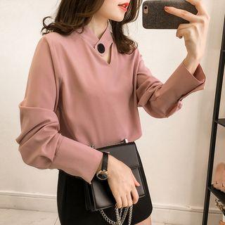Asymmetric Keyhole Buttoned Chiffon Top