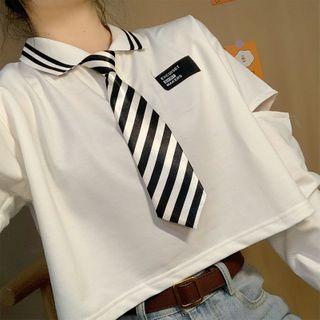 Tie-neck Long-sleeve Cropped T-shirt