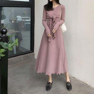 Tie-front A-line Midi Knit Dress