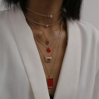 Faux Crystal Alloy Pendant Necklace 2806 - Gold - One Size