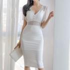 Lace Panel V-neck Short-sleeve Sheath Dress