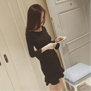 Round Neck Ruffle Hem Sheath Dress