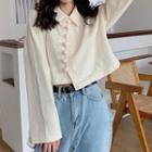 Chinese Knot Button Cropped Top Off White - One Size