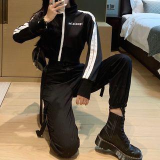 Set: Lettering Zip Jacket + Cargo Pants + Belt