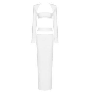 Set: Long-sleeve Cut-out Crop Top + Maxi Pencil Skirt