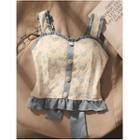 Wide Strap Embroidered Buttoned Crop Top White - One Size