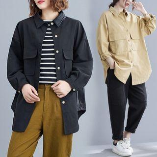 Plain Flap Pocket Shirt Jacket