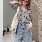 Long-sleeve Leopard Blouse Shirt - As Figure - One Size