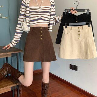 High-waist Corduroy Accordion Pleat Skirt A-line Skirt