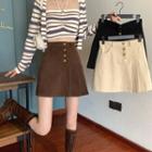 High-waist Corduroy Accordion Pleat Skirt A-line Skirt