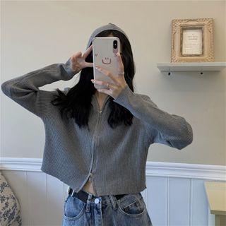 Plain Hooded Zip-up Cropped Cardigan