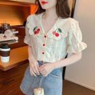 Peter Pan Collar Cherry Embroidered Lace Shirt