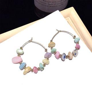 Beaded Hoop Drop Earring 1 Pair - Steel Stud - Multicolor - One Size