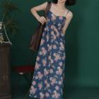 Sleeveless Floral Denim Maxi Dress