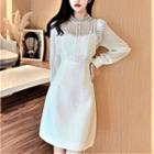 Lantern-sleeve Chiffon Panel Mini A-line Dress