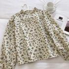 Long-sleeve Round Neck Floral Blouse